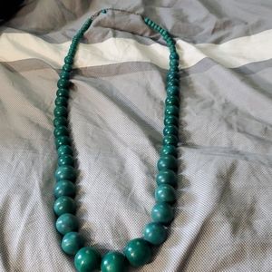 Long Green Wooden Bead Necklace